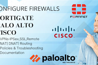 configure any firewall including palo alto, fortigate, cisco full network design