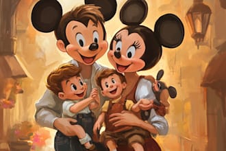draw disney couple cartoon portrait