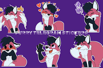 draw custom furry telegram stickers, furry stickers of your fursona oc