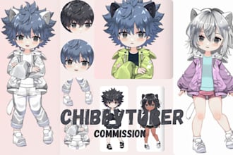 draw your custom pngtuber and vtuber avatar in cute anime chibi style