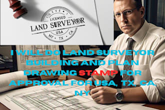 do land surveyor building and plan drawing stamp for approval for usa, tx, ca,ny