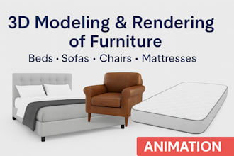 3d modeling and rendering of furniture beds sofas chairs mattress with animation