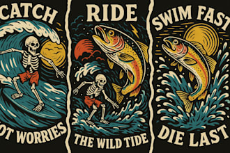 create unique custom vintage illustration for t shirt design
