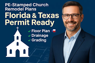 pe stamp church remodel plans with florida texas site drainage license permits