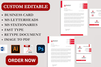 do ms letterhead, ms stationary, fast type retype document, convert image to PDF