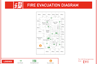 design a fire emergency evacuation plan, map or diagram of your floor plan