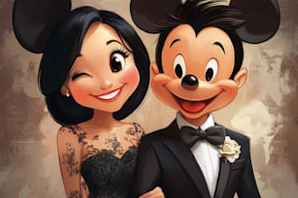 draw cartoon disney couple portrait