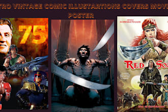 hand drawn retro vintage illustration comic book cover film poster movie poster