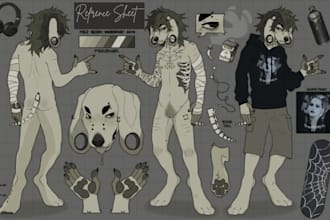 draw furry character reference sheet, furry anthro nsfw oc ref sheet for fursuit