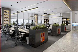 design 3d office interior layout, lobby workspace,reception room,training render