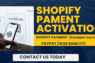 activate and integrate shopify payment, payment gateway wise acc