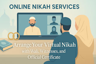 arrange your virtual nikah with wali, witnesses, and official certificate