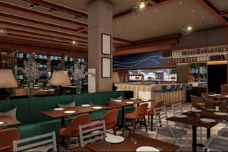 renovate 3d cgi restaurant, sport club, cafeteria, club house,interior rendering