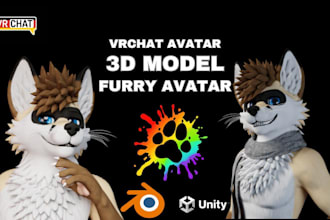 custom vrchat avatar, vrc avatar, vr character 3d furry avatar 3d vtuber model