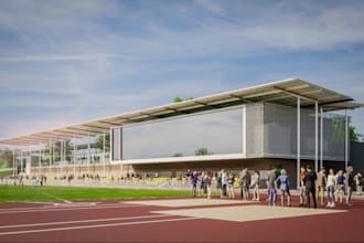 modern golf simulator space,golf space,gym nasium,sport arena,stadium render,cgi