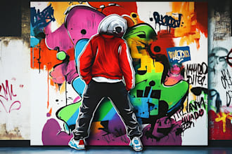 paint real graffiti art on the street wall