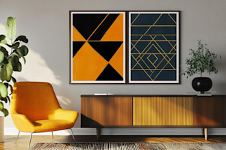 make mid century modern digital wall art for etsy store