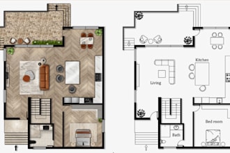 draw architectural fool plan city permit layout of retail store, bar, and office