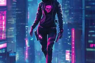 design stunning sci fi, cyberpunk, character art in unique style
