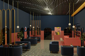 craft 3d restaurants interior, cafe, golf bar, lounge, store, rooftop bar render