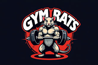 design a strong gym rat mascot logo for your brand