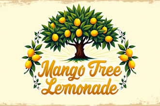 design a vintage mango tree lemonade logo for your brand