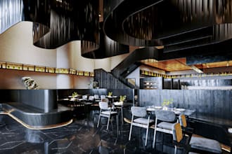 modern 3d interior cgi club house, restaurant, pub, bar, fast food,cafe, lounge