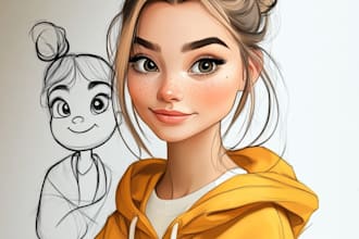 drawing a  funny cartoon character, caricature, logo, portrait
