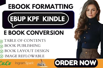 do the ebook conversion from PDF, word, indesign into epub, kindle formats