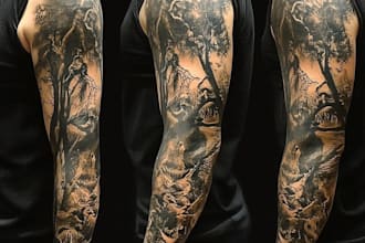 hand draw a full sleeve tattoo design unique modern