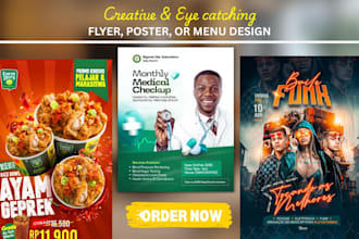 design flyers, menu, brochure, logo or postcards for your events and business