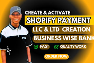 set up shopify peyments create ltd or llc and  wise business account