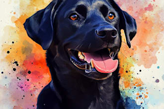 draw custom digital oil painting, watercolor style pet portrait