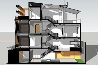 render 3d architecture kitchen interior, floors staging design, amine sketch up