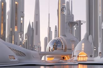 draw a science fiction city and cyberpunk art illustration