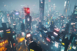 create a cyberpunk futuristic city art
