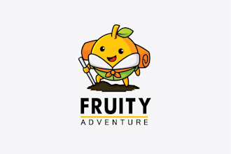 create a premium mascot fruity adventure orange logo design