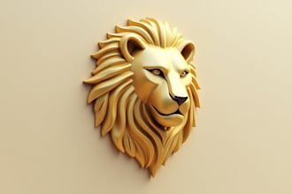 create unique golden 3d minimalist lion head logo design