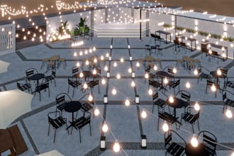 redesign restaurant side patio, cigar lounge exterior, coffee shop, cafe render