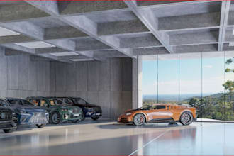 design 3d car showroom interior house, car animation, game or automotive design