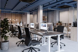 do commercial space, interior office design, co working open space 3d rendering