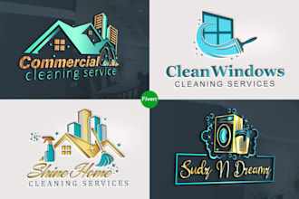 design house cleaning, commercial cleaning, and cleaning service logo