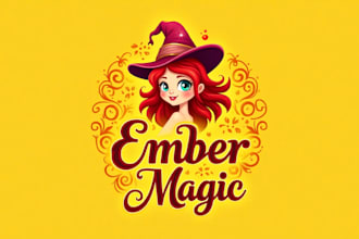 do awesome red witch cartoon style mascot logo design