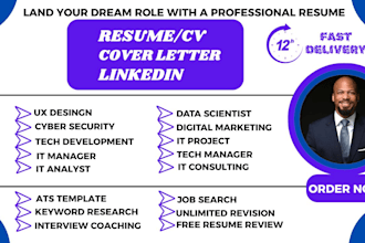 write an IT manager resume, cover letter and linkedin to boost your career