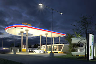 craft 3d gas station, fuel station,3d carport, factory, any commercial project