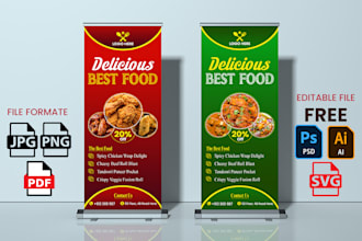create food rollup banner design, signboard, billboard and restaurant poster