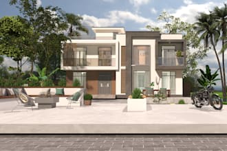 create realistic 3d exterior rendering for house and villa