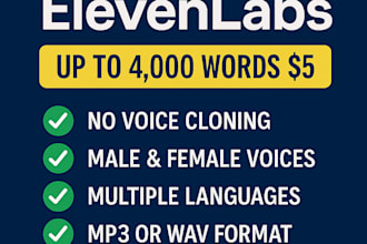 ai voiceover up to 4000 words for 5 dollars elevenlabs