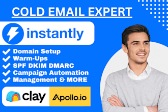 setup cold outreach and warm ups on instantly ai, apollo io and do clay workflow