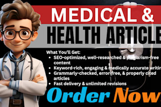 write seo optimized health, dental, nutrition fitness, and medical article